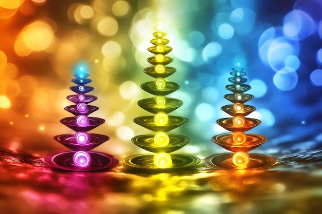 Photo abstract colorful stacked plates on bokeh background