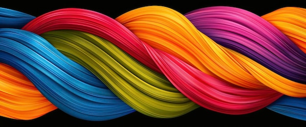 Abstract Colorful Swirling Lines on Black Background