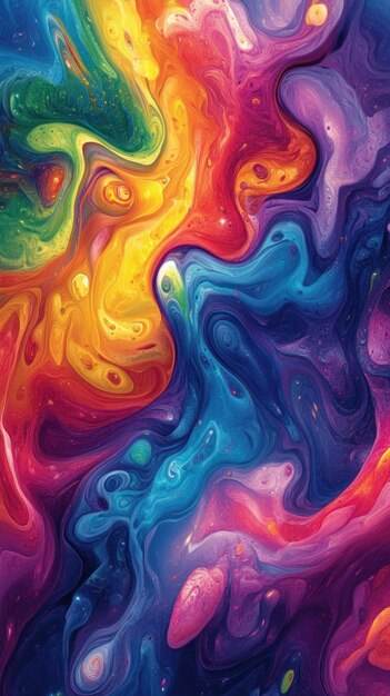 Abstract Colorful Swirls and Patterns in a Fluid Art Painting