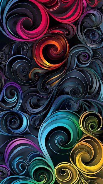 Photo abstract colorful swirls with elegant wavy reflection