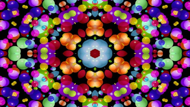 Abstract Colorful Symmetric Pattern Ornamental Decorative Kaleidoscope Movement Geometric Circle and Star Shapes