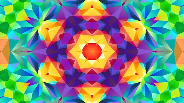 Abstract Colorful Symmetric Pattern Ornamental Decorative Kaleidoscope Movement Geometric Circle and Star Shapes