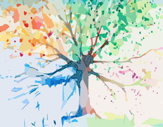 Abstract colorful tree paint splatter illustration