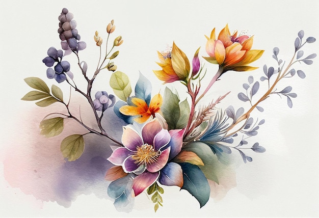 Abstract Colorful watercolor flowers floral generative ai