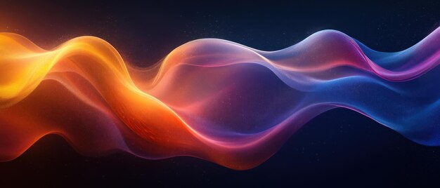 Abstract Colorful Wavy Lines with Glowing Particles on Dark Background