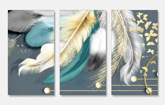 Abstract Colors Feather Wall Art Print, Blue Feather Pictures, Canvas Wall Art