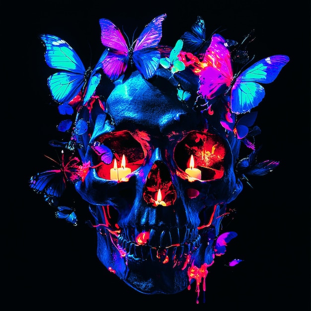 Photo an abstract colourful skull with black background