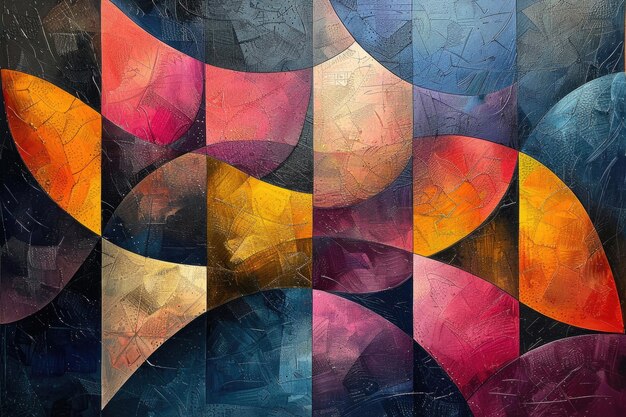 An abstract composition of geometric shapes and vibrant colors