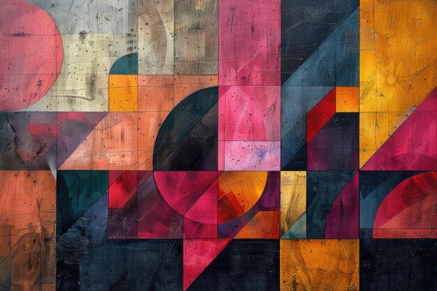 An abstract composition of geometric shapes and vibrant colors