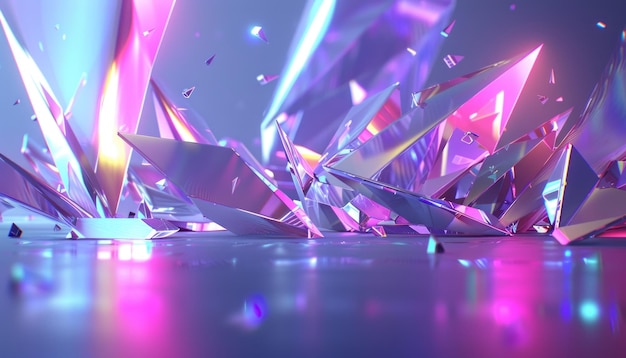 Abstract Composition of Shimmering Crystal Fragments and Neon Lights