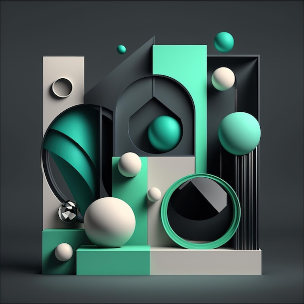 Abstract composition Simple geometric shapes Dark colored illustration Technical elements 3D rendering Generative AI