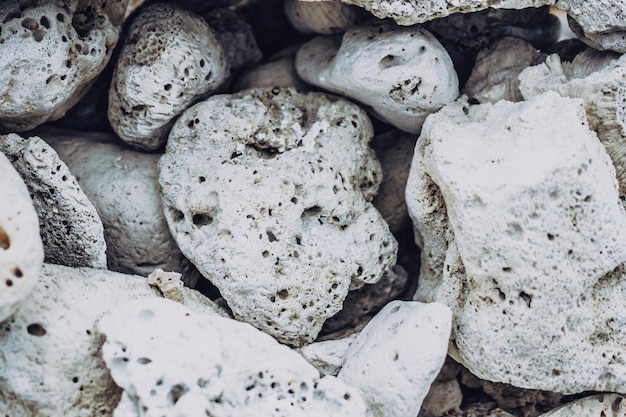 Abstract Composition Textured background Mystic mood Close view dry round stone shaped and formless group of sea ocean coral white grey colour rough surface Ideal for web banner background design