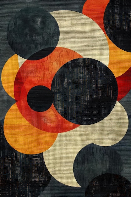 Abstract Composition with Circles and Orange Black and Cream Colors