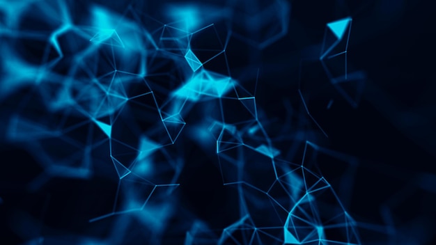 Abstract composition with connecting dots and lines and triangles Blue background Plexus effect