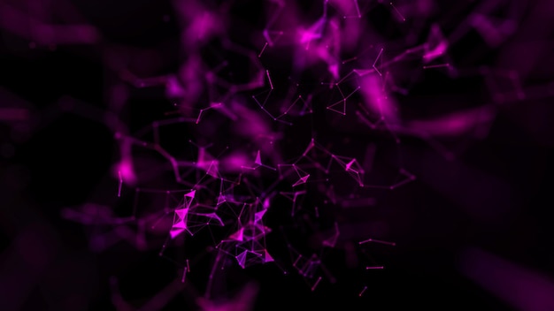 Abstract composition with connecting dots and lines and triangles Purple background Plexus effect