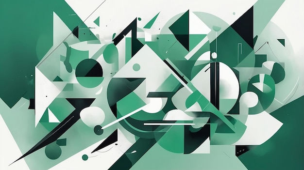 Photo abstract composition with cubist style and media mixing techniques geometric shapes green and whit