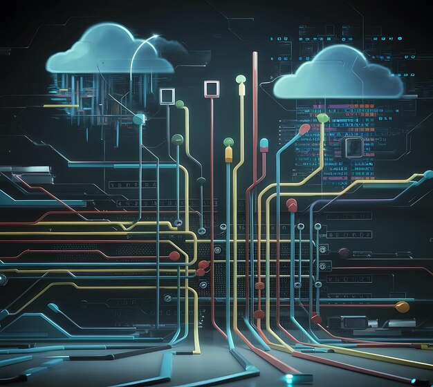 Photo abstract computer circuit with cloud computing technology