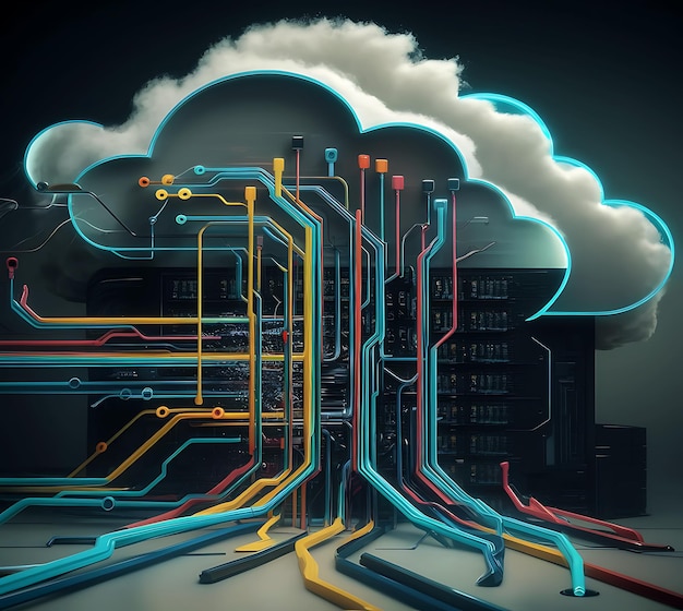 Photo abstract computer circuit with cloud computing technology