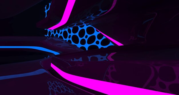 Abstract Concrete Futuristic SciFi interior With Pink And Blue Glowing Neon Tubes 3D