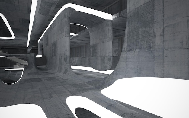 Abstract  concrete interior multilevel public space with window. 3D illustration and rendering.