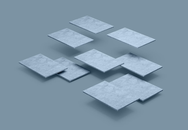 Abstract Concrete Panels Or Tiles Levitation On Grey Background 3d illustration