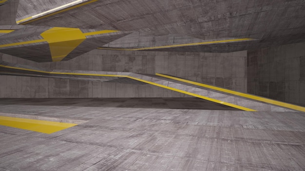 Abstract concrete parametric interior with neon lighting 3D illustration and rendering