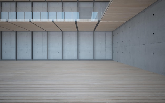 Abstract  concrete and wood parametric interior  with window. 3D illustration and rendering.