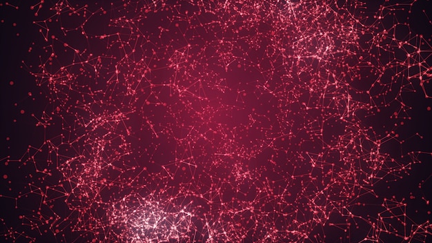 Abstract connected dots on bright red background. Technology concept