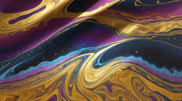 Abstract cosmic background with gold metallic foil and marbled textures inlay