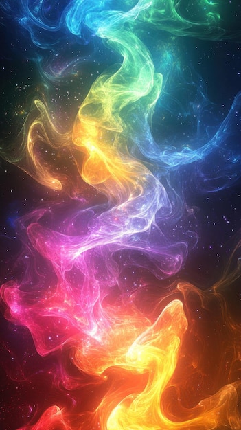 Abstract Cosmic Nebula with Multicolored Glowing Lines and Stars