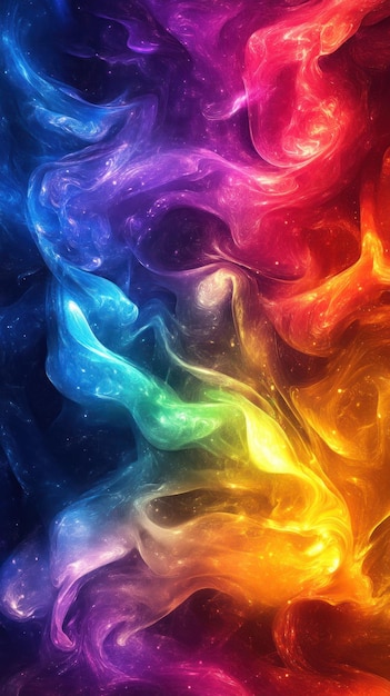 Photo abstract cosmic nebula with swirling rainbow hues and sparkly dust