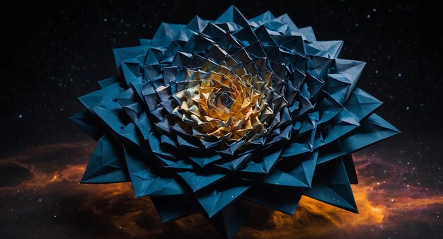 Photo abstract cosmic origami art featuring intricate paper folds and celestial patterns