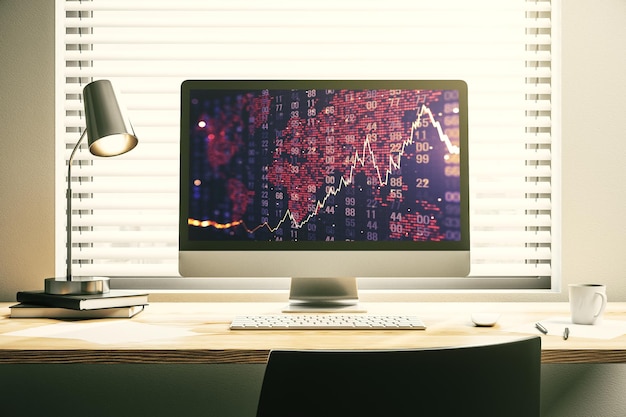 Photo abstract creative financial diagram with world map on modern computer monitor banking and accounting concept 3d rendering