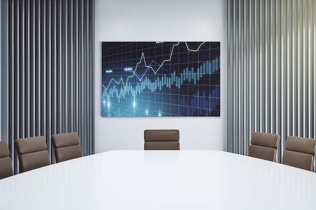 Abstract creative financial graph on presentation screen in a modern conference room forex and investment concept 3D Rendering