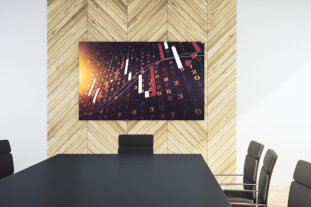 Abstract creative financial graph on presentation screen in a modern conference room forex and investment concept 3D Rendering