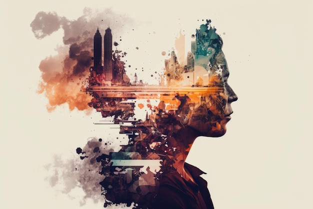 Abstract creative technologist idea double exposure