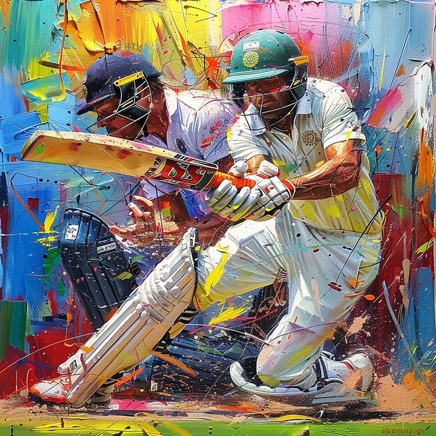 Abstract Cricket Game Action Scene by Eduardo Ko