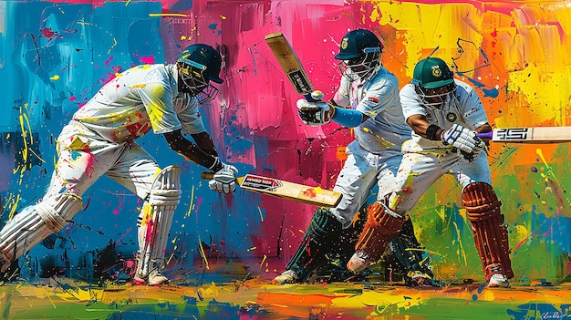 Abstract Cricket Game Action Scene by Eduardo Ko