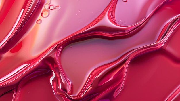 Abstract crimson background featuring holographic liquid gloss with fluid shapes