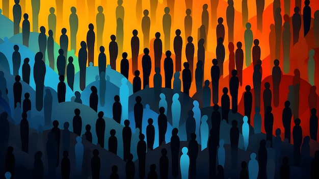 Abstract Crowd Silhouette Art Colorful BackgroundDigital Design