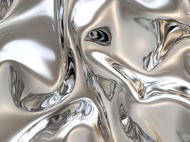 Abstract crumpled silver foil texture creating a reflective and distorted surface ideal for modern design backgrounds futuristic themes or artistic interpretations