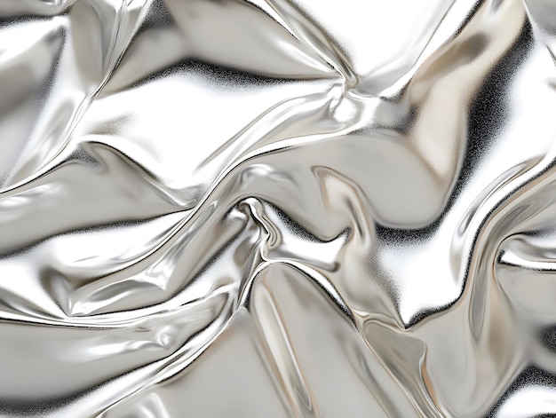 Abstract crumpled silver foil texture creating a reflective and distorted surface ideal for modern design backgrounds futuristic themes or artistic interpretations