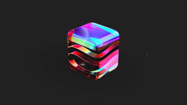 Abstract cube with colorful geometric patterns and holographic effect