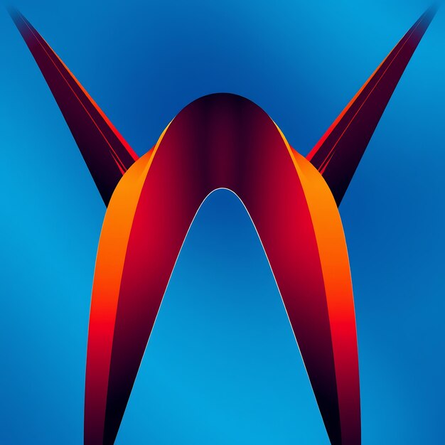 Photo abstract curved shapes in blue and red hues