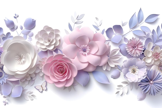 Abstract Cut Paper Flowers A PastelColored 3D Floral Pattern Featuring Rose Daisy Dahlia