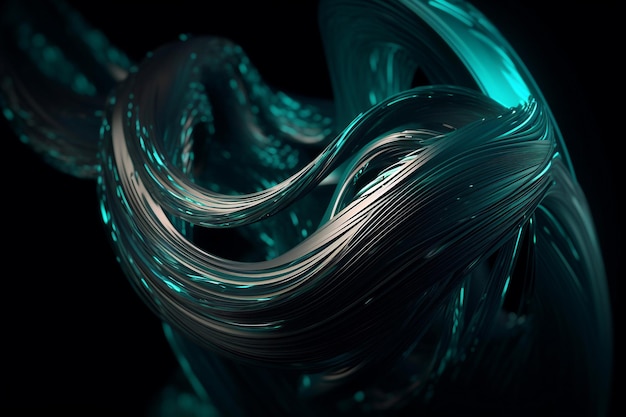 Abstract cyan waves on a black background