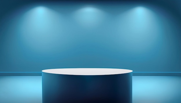 Abstract cylinder podium in the premium blue room with background blue color geometry