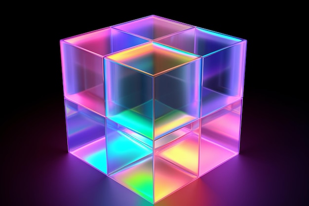 Abstract d rendering of an electric futuristic cube with blue lighton a dark background