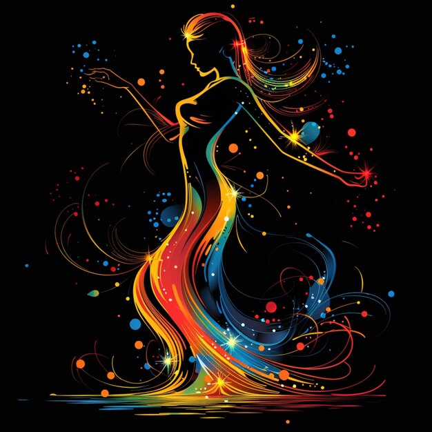 abstract dance full of colorful light in the dark night