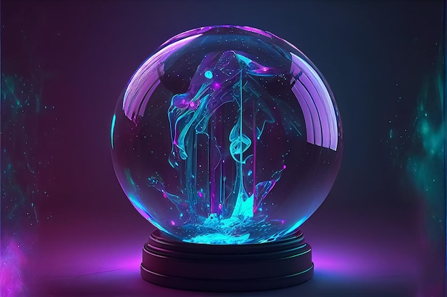 Abstract dark background and electric lighting sphere ball AI